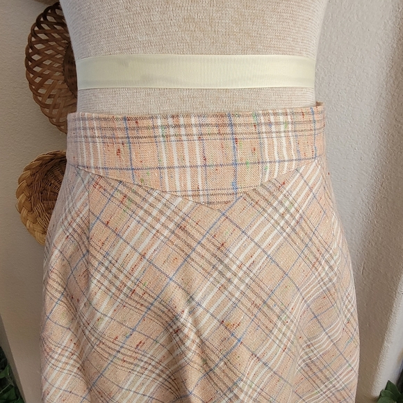 Vintage Summit Plaid A-Line Skirt in Peach and Tan Sz 14 - Picture 2 of 8
